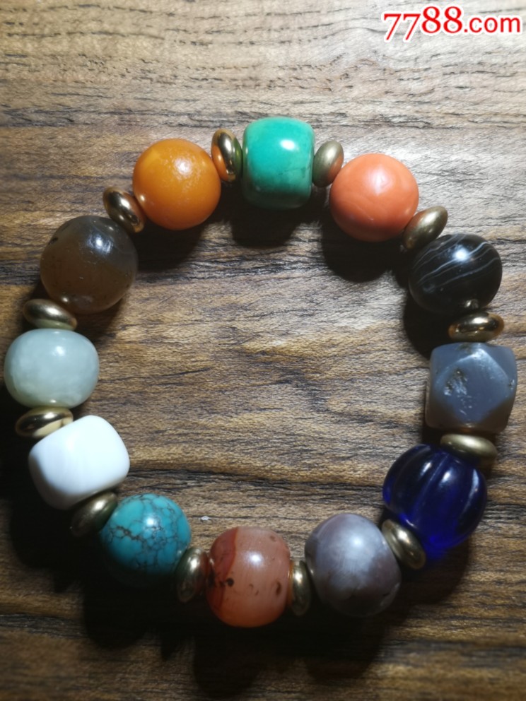 藏传多宝串手串老蜜蜡老玛瑙老药师唐八棱