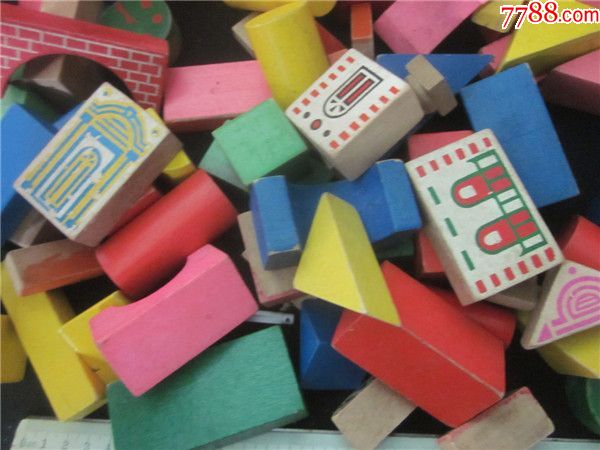 上世纪7080年代木质积木一组95块童年回忆老玩具