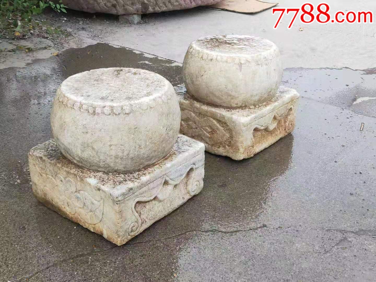 清代汉白玉柱墩一对纯手工雕刻保存完整