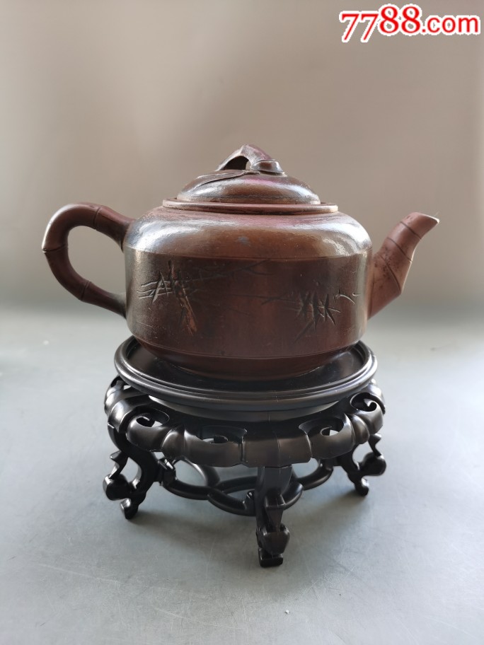 民国石生刻竹节诗文壶