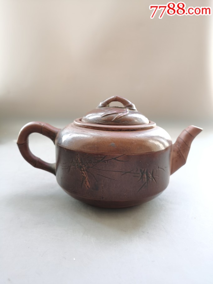 民国石生刻竹节诗文壶