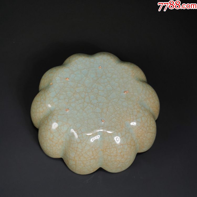 老玛瑙釉铁线纹汝窑莲瓣碗水盂笔洗