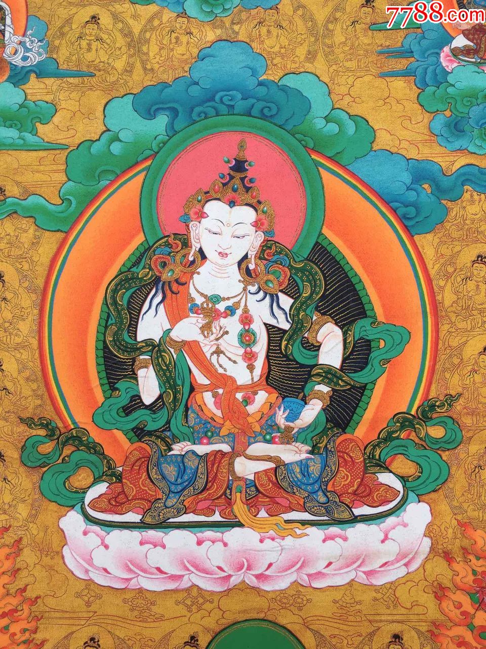 西藏唐卡药师佛菩萨画芯旧唐卡,未装裱,此唐卡早期丝绢纸印刷