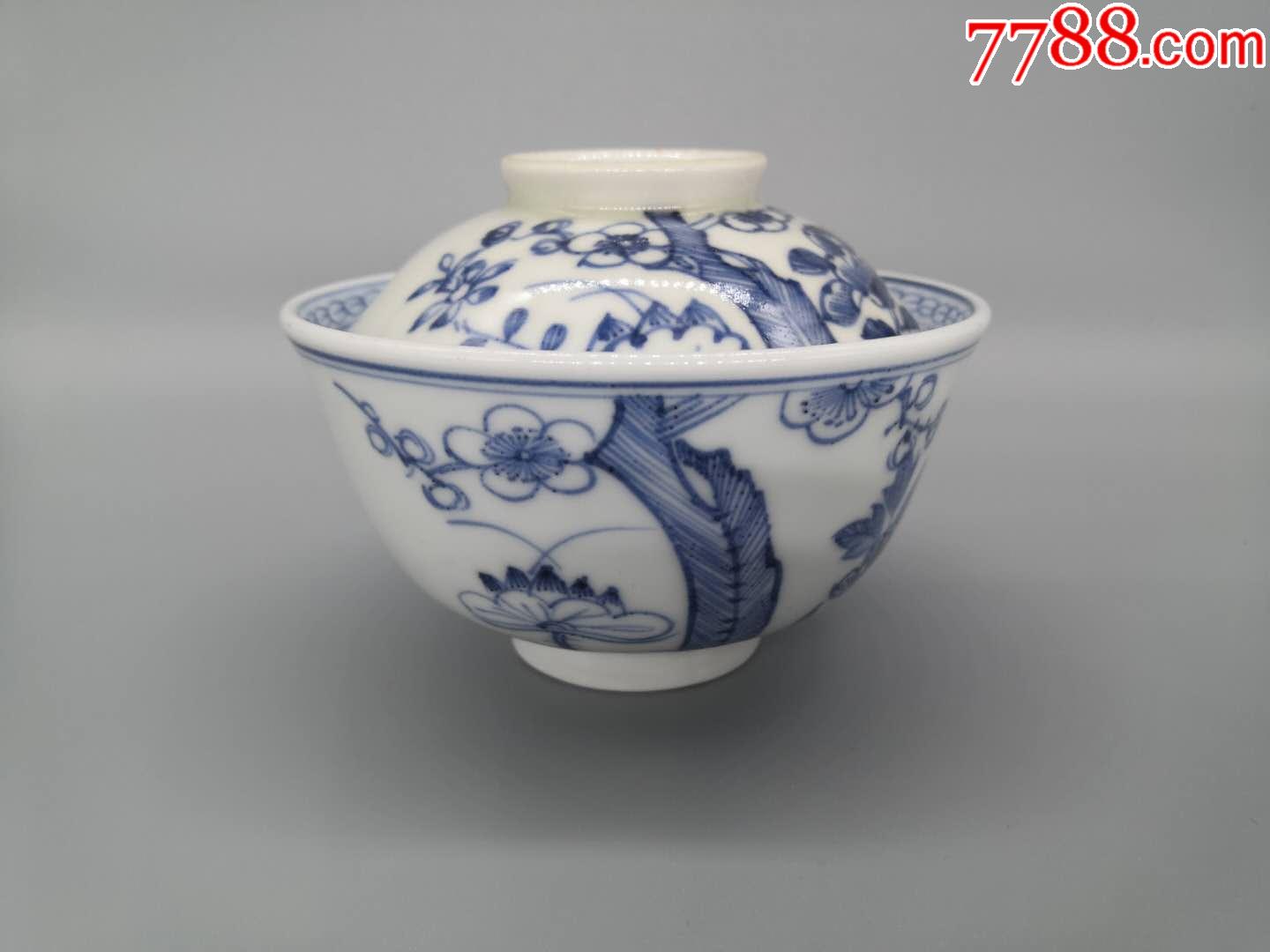 晚清民国精品盖碗青花花卉纹包邮不议价