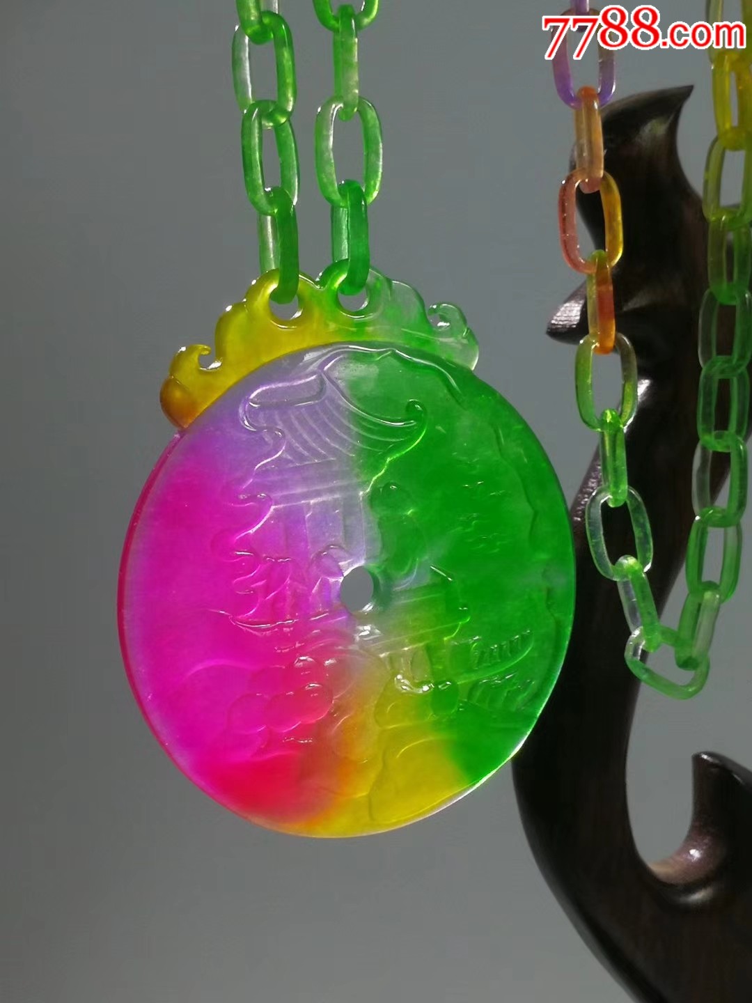 冰种三彩翡翠一体链平安扣项链一条