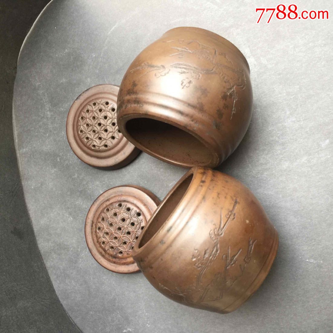 蛐蛐罐蟋蟀盆张宗玉大年份干枝梅花叫罐,促织金鸣款章