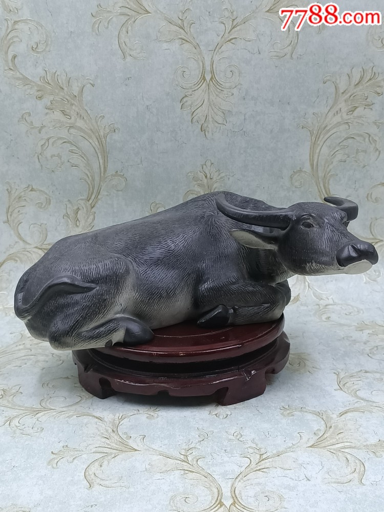 醴陵老瓷器80年代陶研所出口创汇期大黑水牛瓷塑摆件收藏品-价格:888
