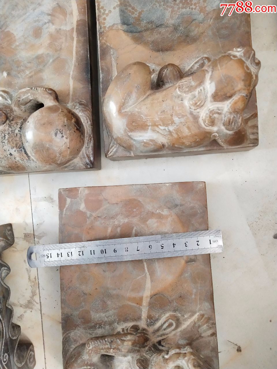 文玩文房用具石砚台材质金钱石富贵石5个合售