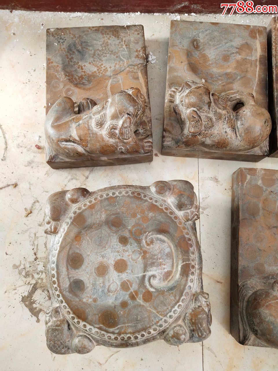 文玩文房用具石砚台材质金钱石富贵石5个合售