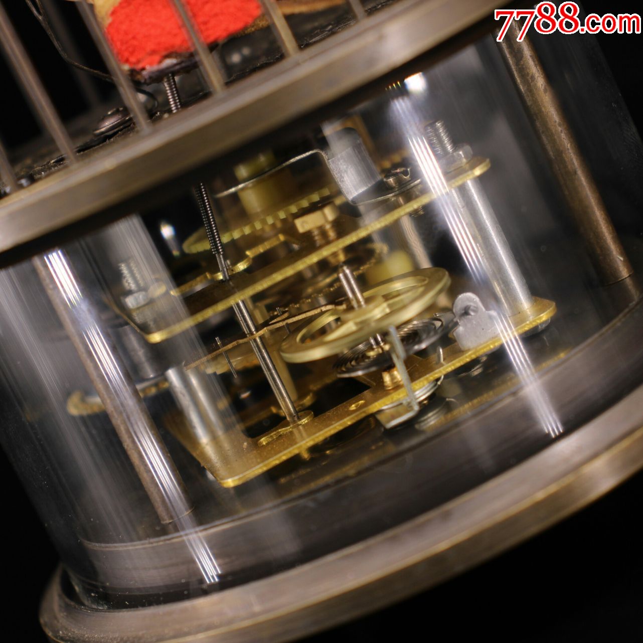 镶嵌宝石鸟笼古典钟表拉丝老式机械发条闹钟座钟