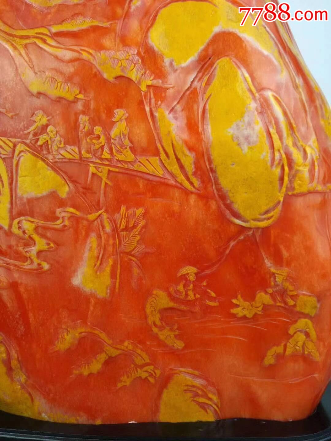 红田黄,雕刻【江南早春】,颜色艳丽高贵