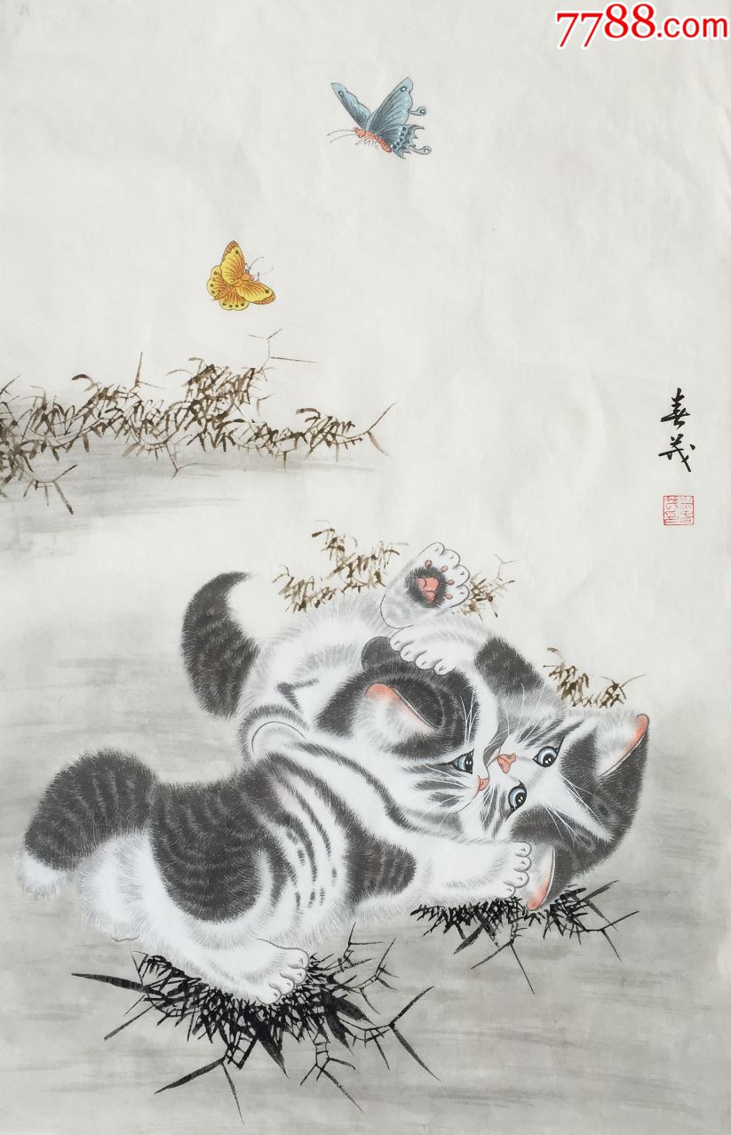 河北美协会员,沧州美协理事长,手绘四尺三开工笔猫