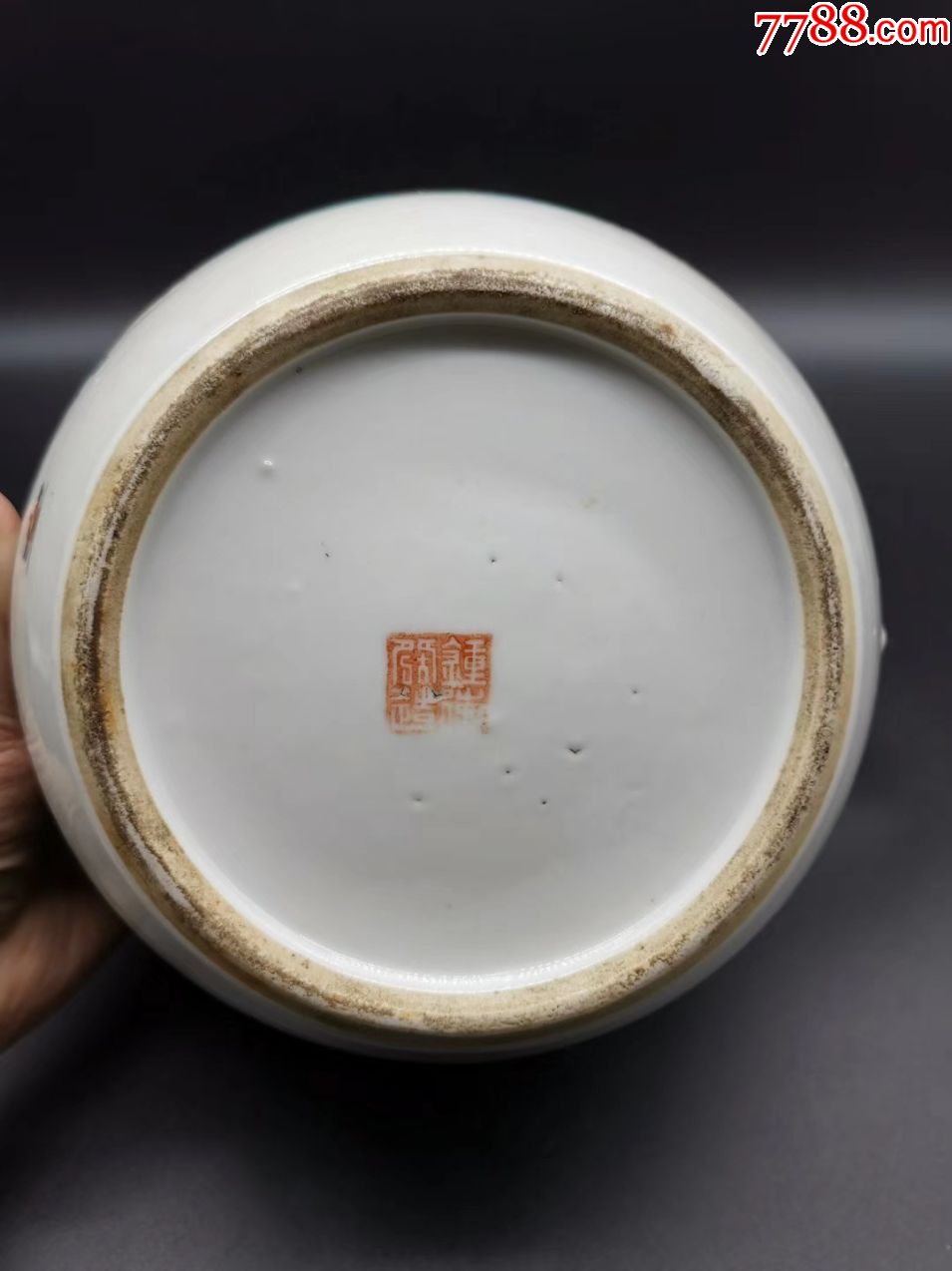 民国名家钟铭山作桃花美女粥罐