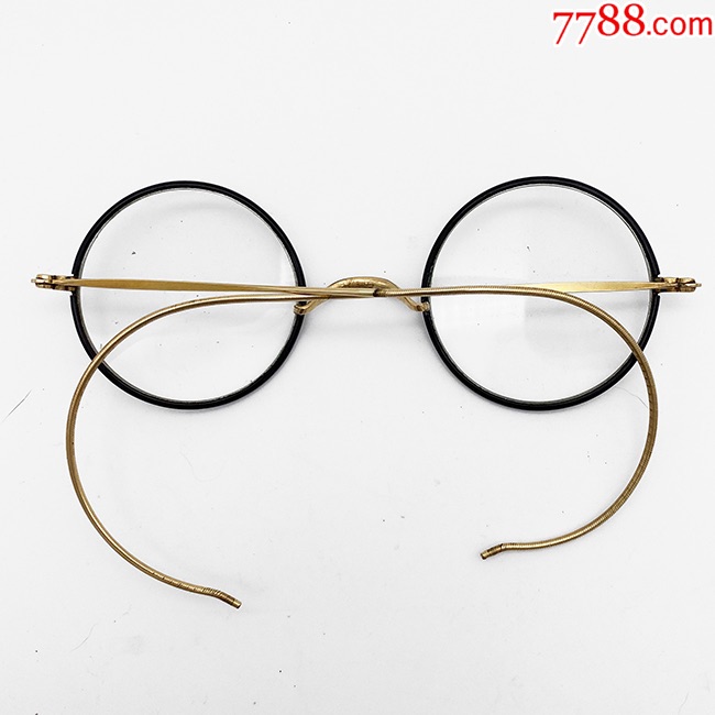 西洋古董眼镜.1920年美国制.包金架.个性圆框小脸镜.民国老古玩