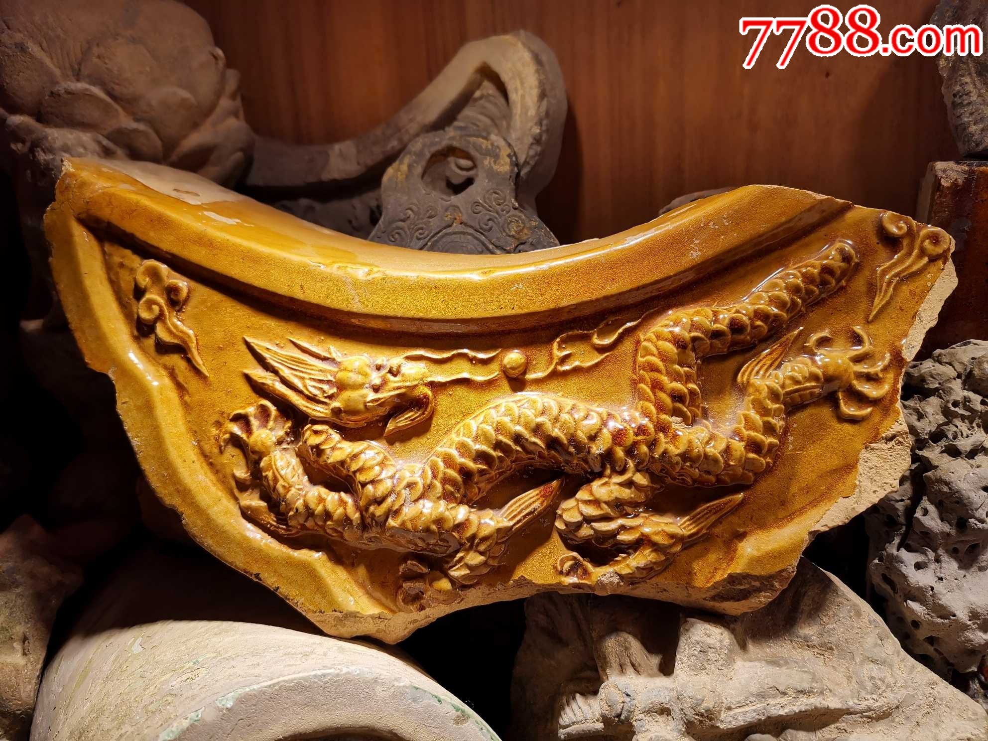 明代琉璃瓦瓦当绿釉瓦当老龙瓦