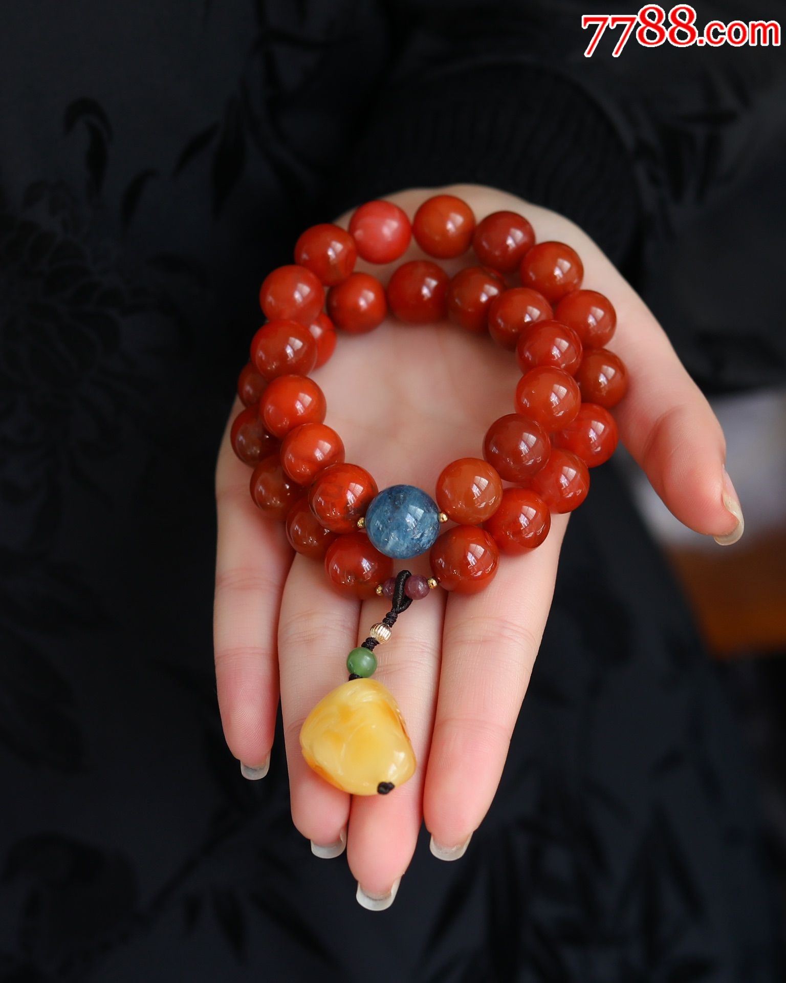 天然南红双圈手串