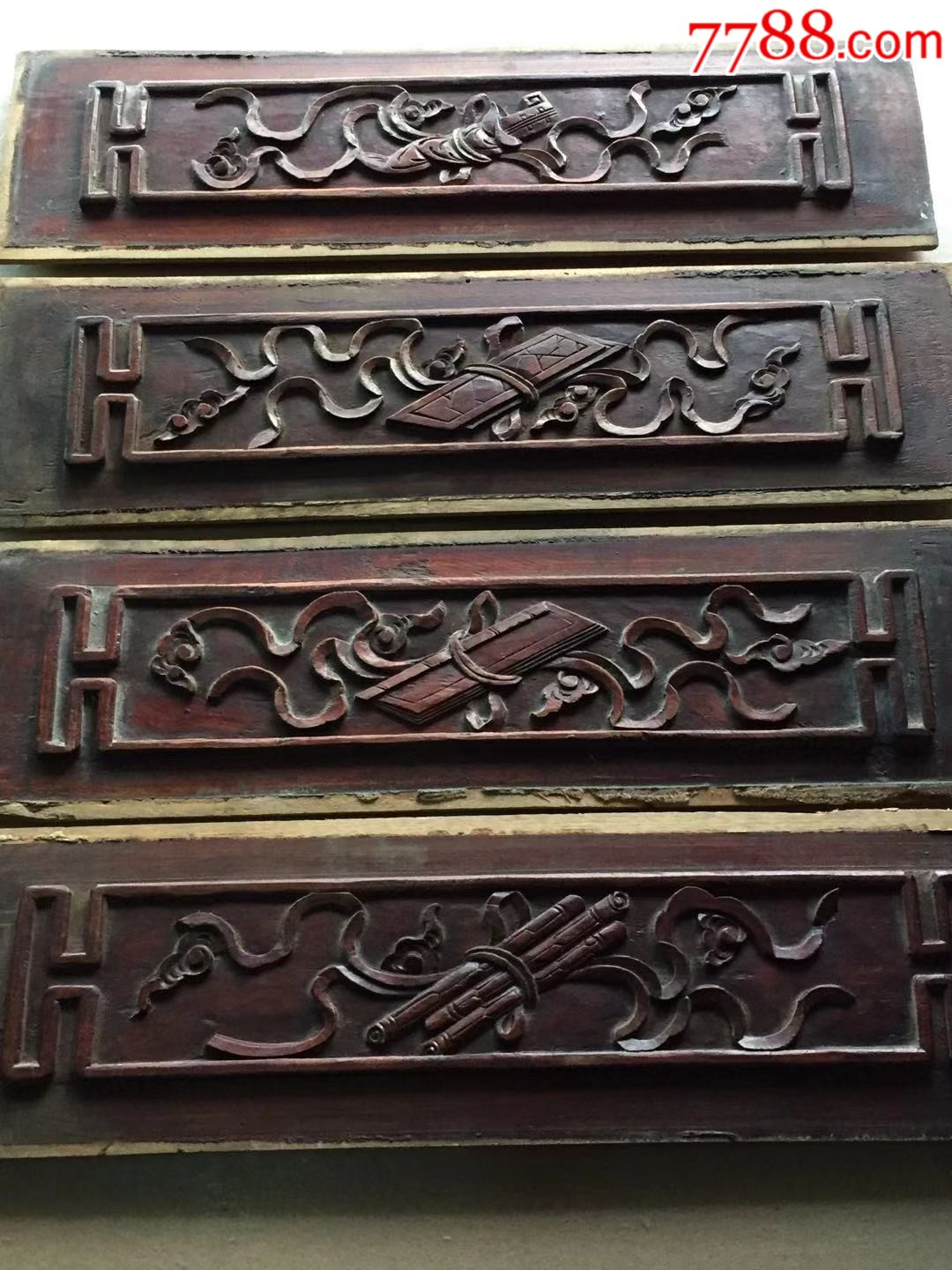 《特价》精美老木雕,清代《琴棋书画》一套