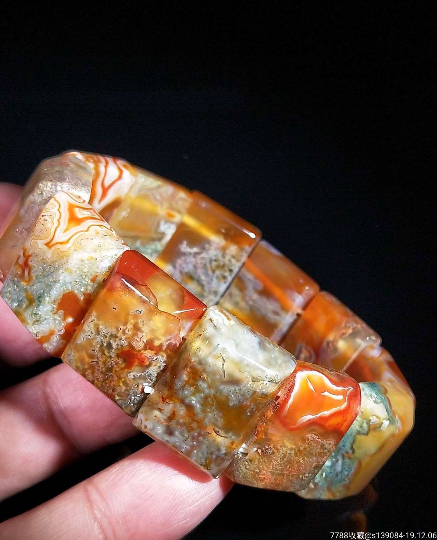 埠新天然红油水草玛瑙手排手串,包真