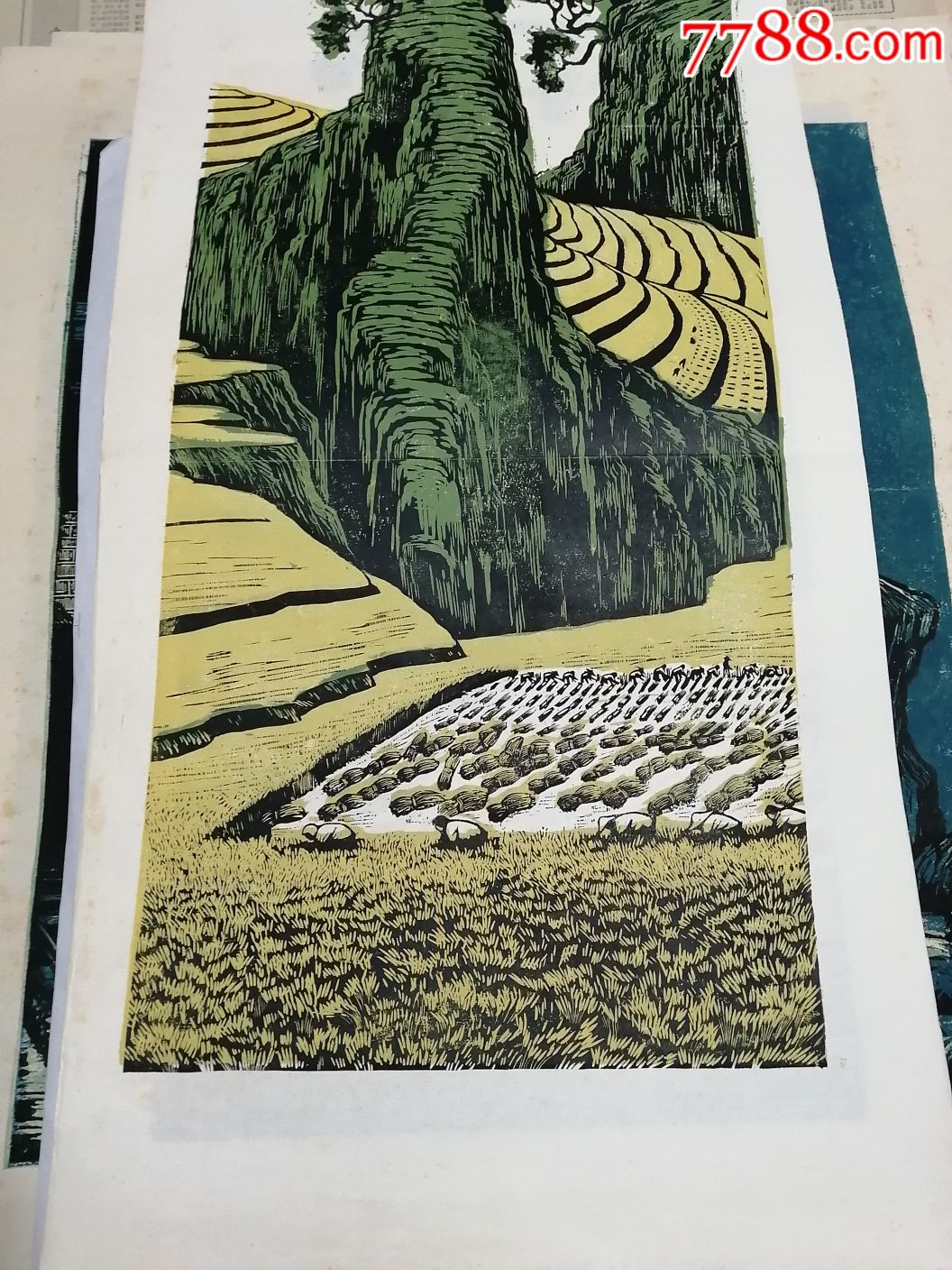 文革原创木刻版画麦田收割