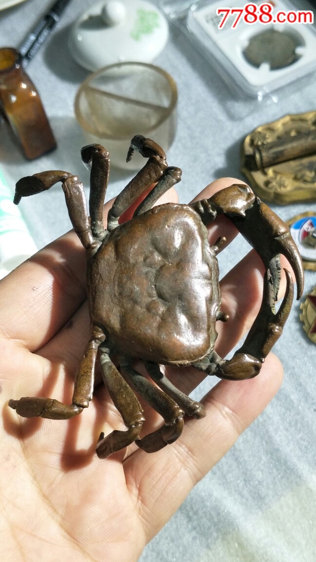 民国时期满洲遗留铜螃蟹一对,精工制造