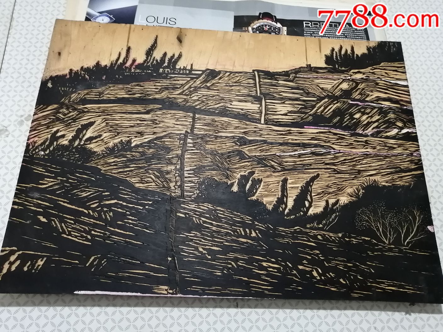 木刻胶合板50年代风景