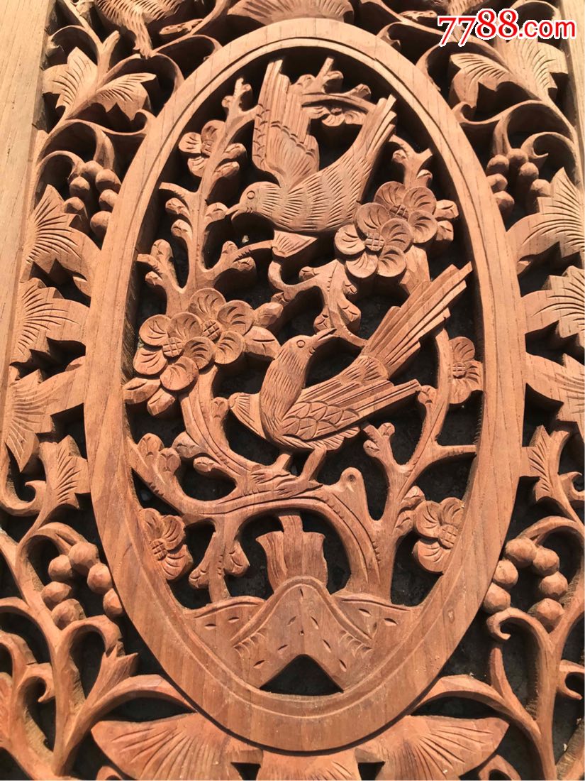 血榉木"喜鹊登梅"花板一对-木雕花板-7788收藏__收藏热线