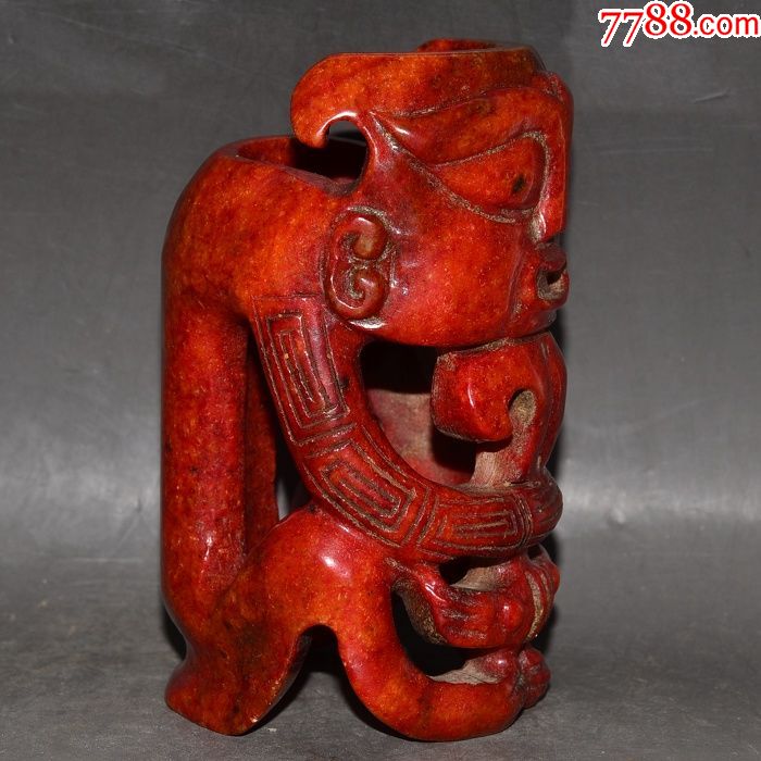 巴蜀文化高古和田玉红玉红沁大眼祈福祭祀神人