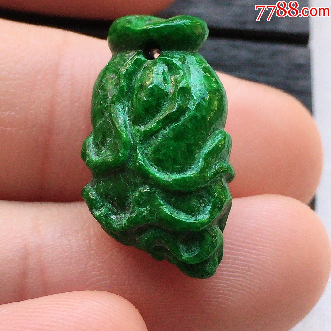 天然翡翠a货老坑干青种百财百才通透水润精雕玉吊坠发财菜挂件
