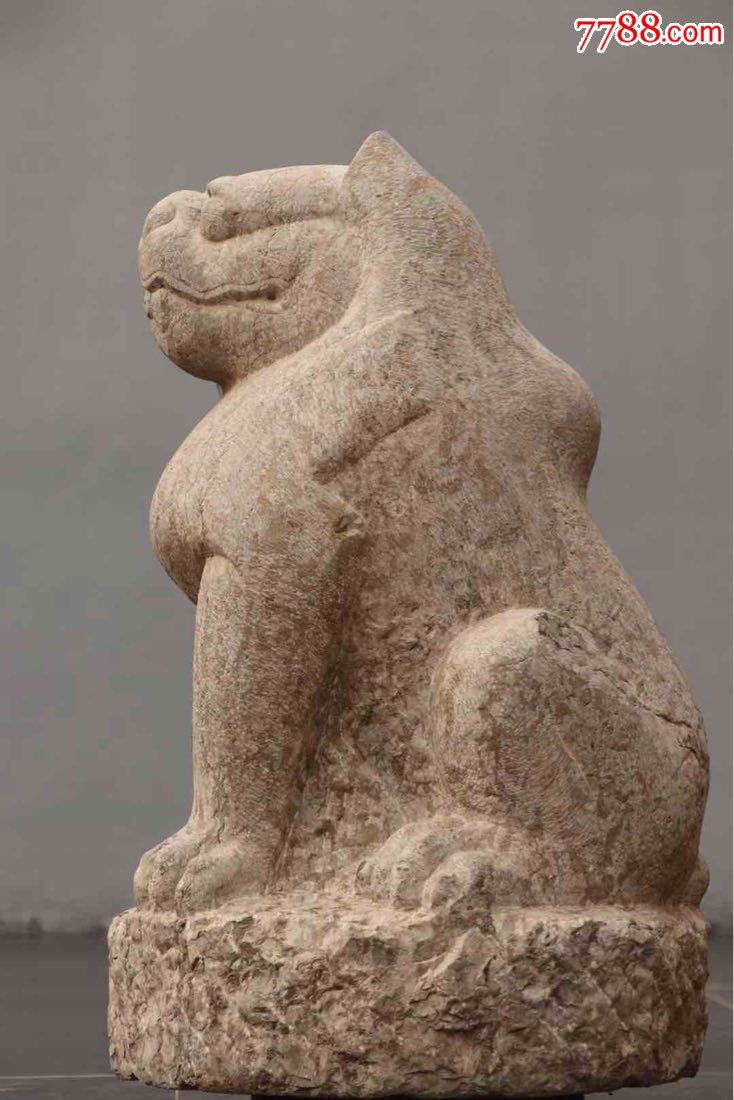 高古瑞兽老虎尺寸高75直径42青石四大瑞兽之一呈蹲坐状昂首挺胸