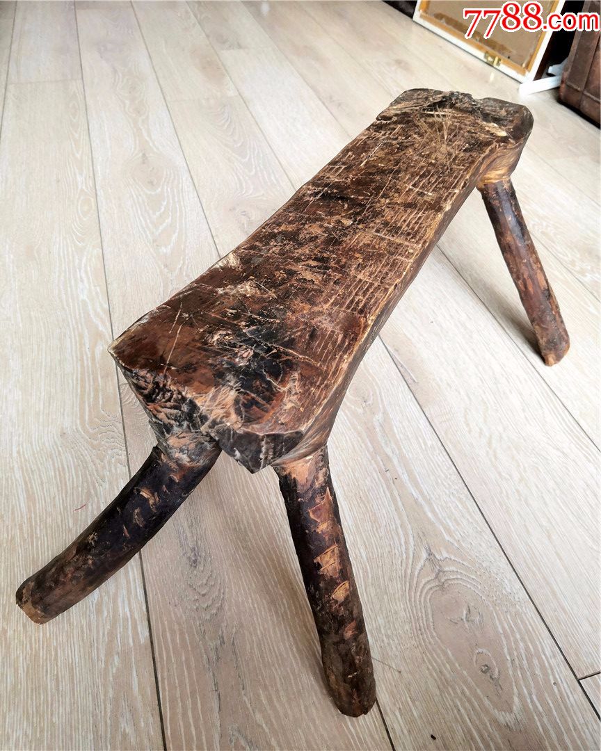 怀旧收藏1912解放初期边疆自制硬木原生态整木四足条凳板凳137kg