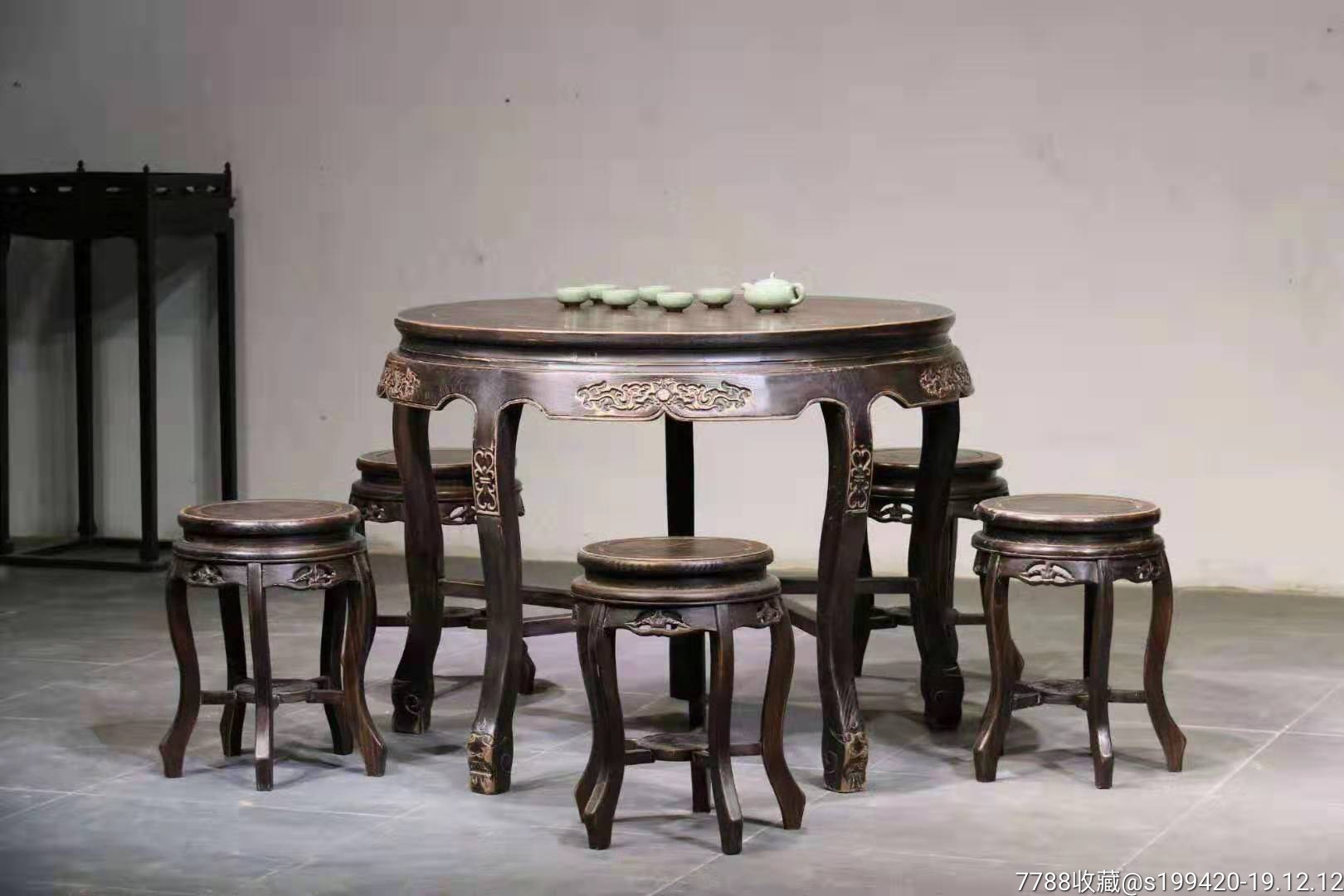 圆桌六件套榆木尺寸桌面直经100高80最宽直径108