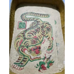 晚清民国木板年画镇宅神虎山水人物松鼠葡萄纸盒34*14cm(se70146700)_7788收藏__收藏热线