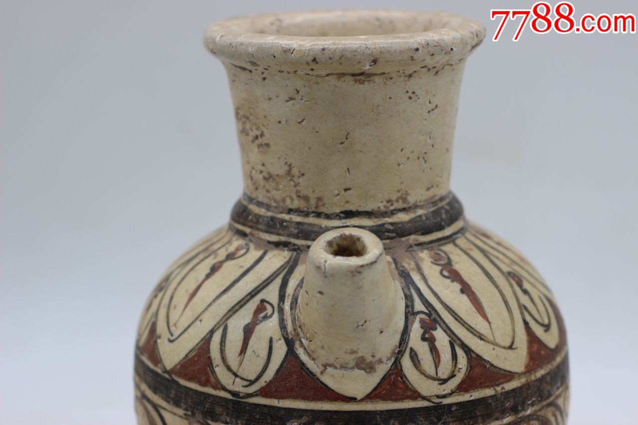 元扒村窑白底褐彩花卉图执壶_花釉/窑变瓷_图片