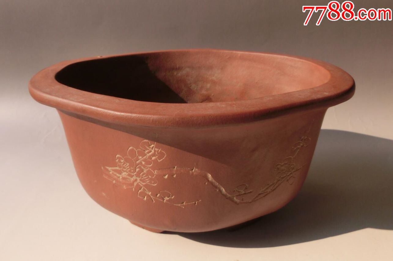 八十年代,老紫砂一厂,春到人间,元宝型梅花老紫砂花盆