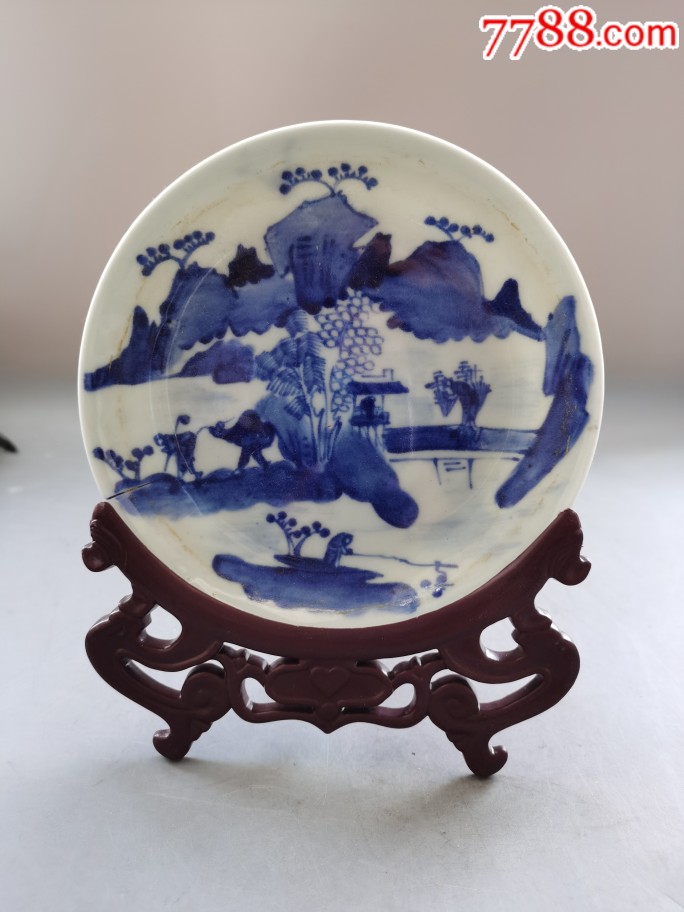 光绪青花渔樵耕读盘