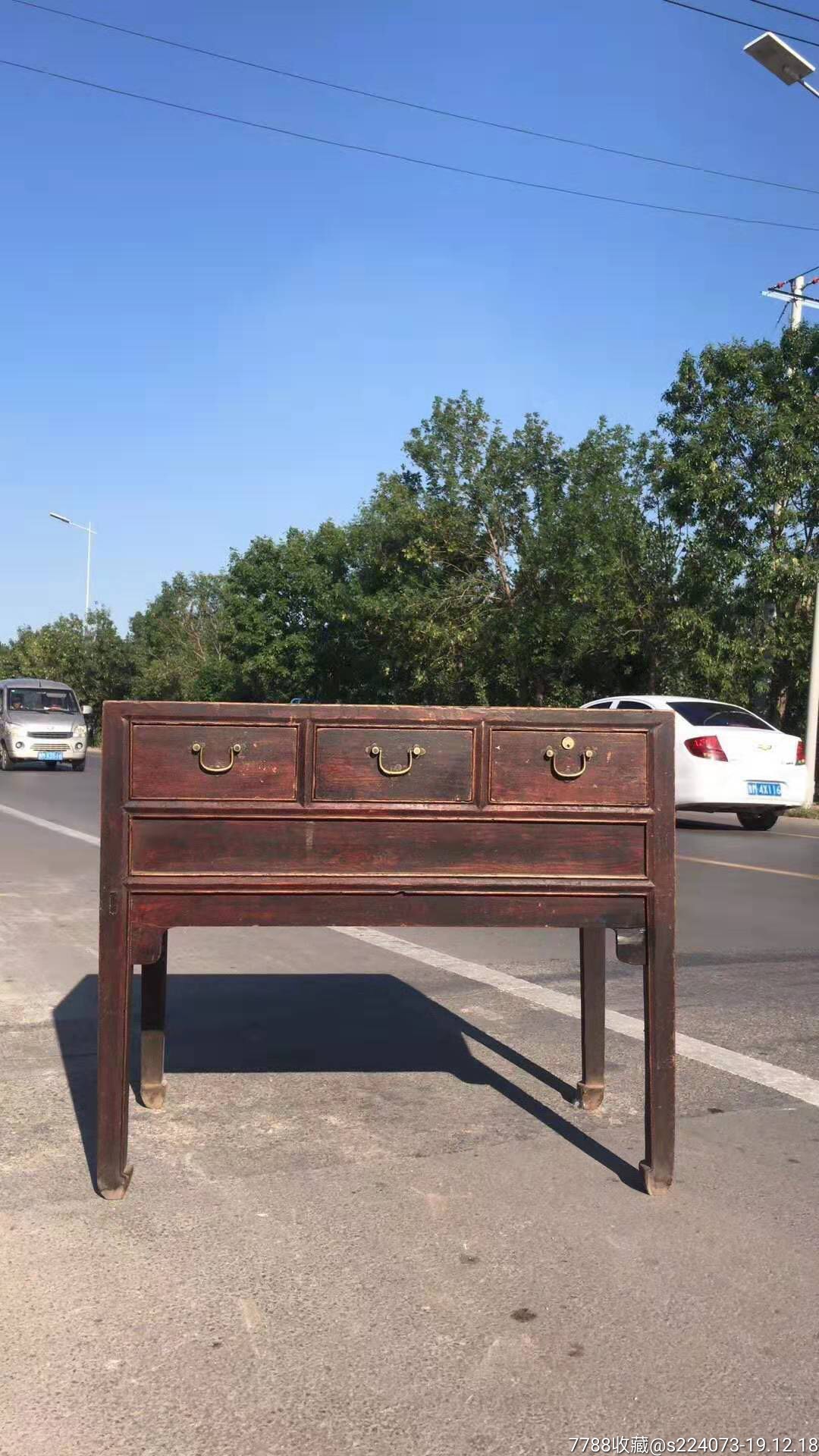 清代榆木三抽书桌完正无修正常使用包老