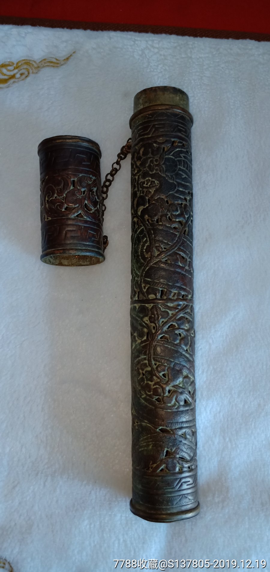 清代紫铜盘龙香筒清代铜香筒_价格5000元【盛世古玩