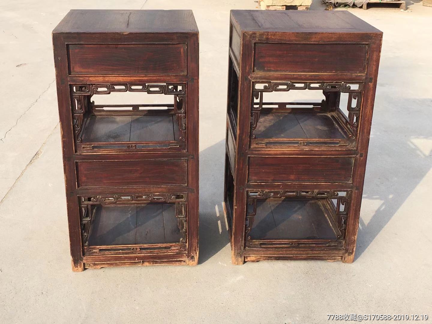 清代榆木四面雕工花几