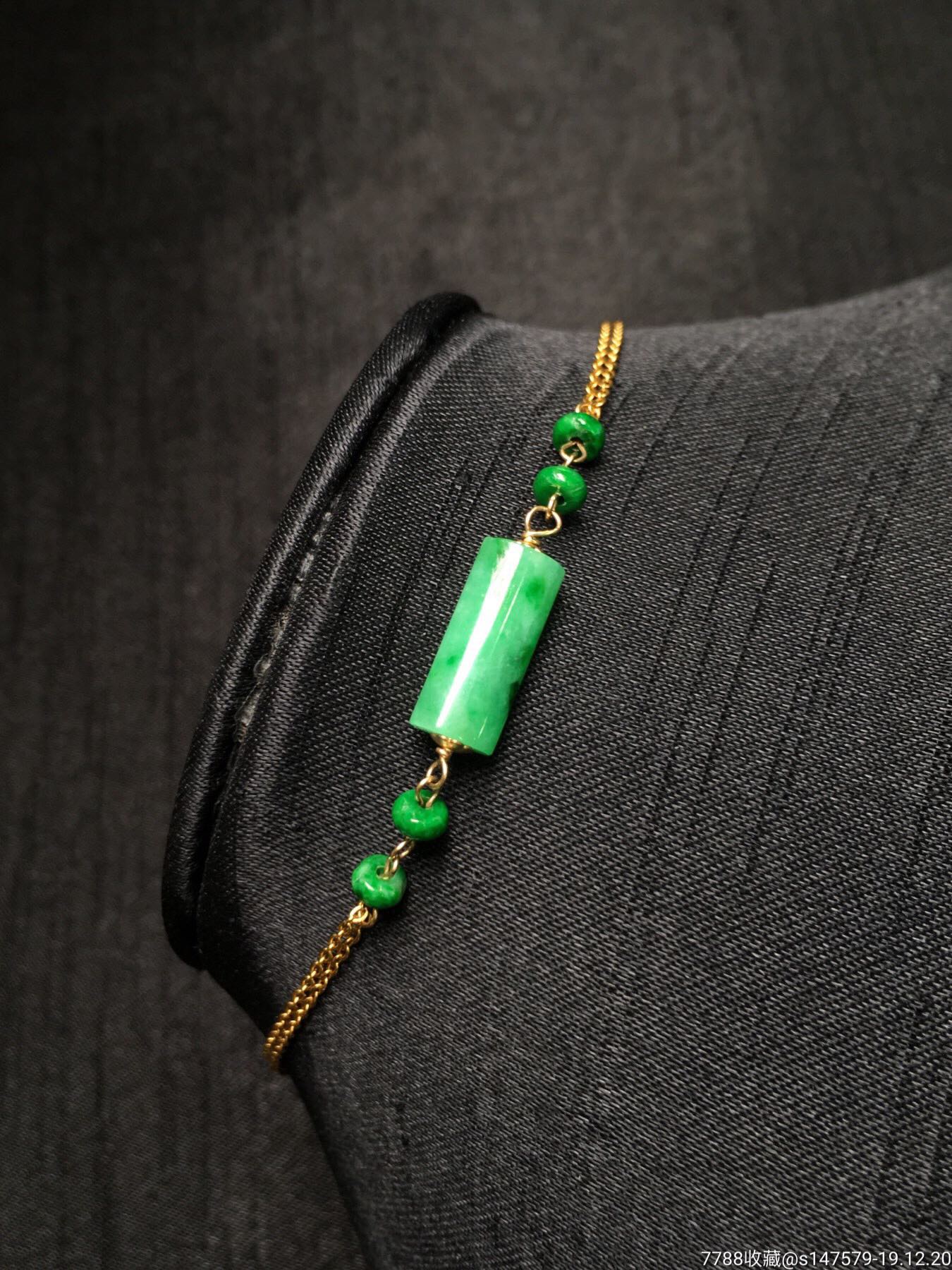 14k金飘绿路路通手牌手链天然翡翠a货