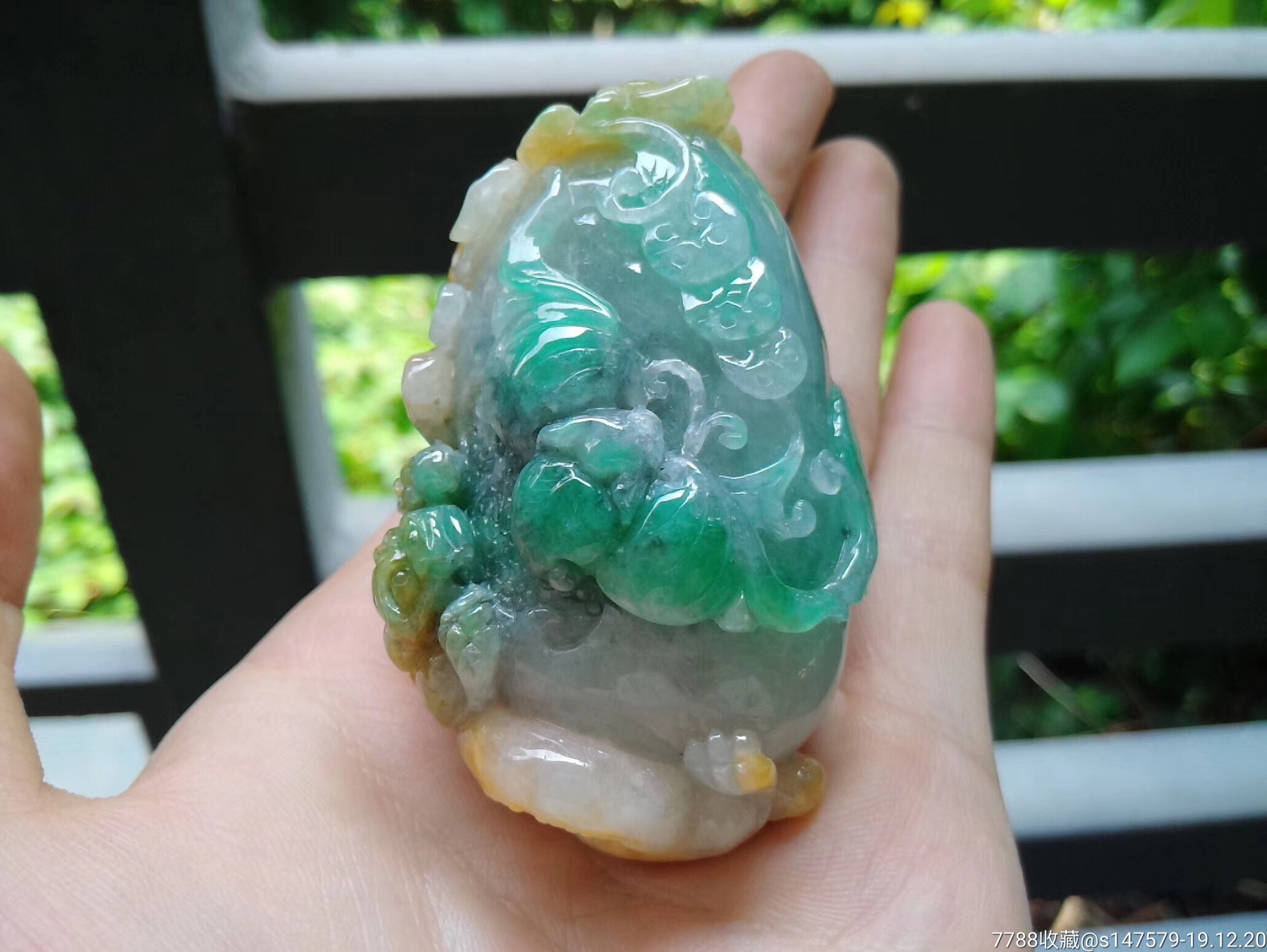 天然翡翠a货黄加绿三彩洪福齐天挂件