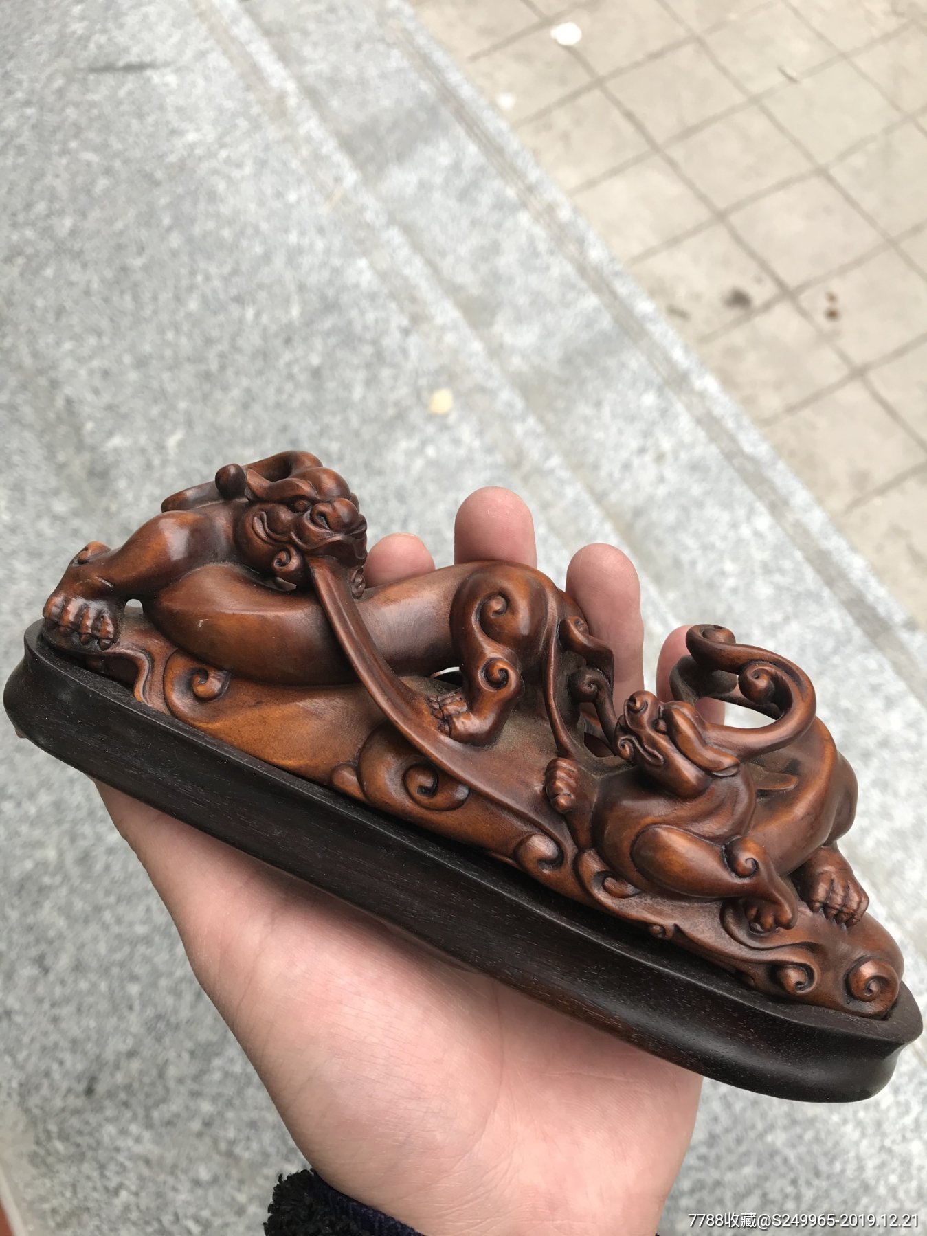 旧藏,黄杨木螭虎山子摆件-木雕摆件-7788收藏__收藏热线