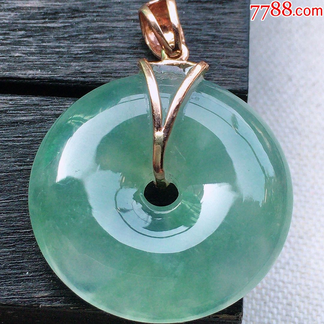 天然翡翠a货冰种浅绿双龙戏珠平安扣18k金伴钻水润起光吊坠精雕玉挂件