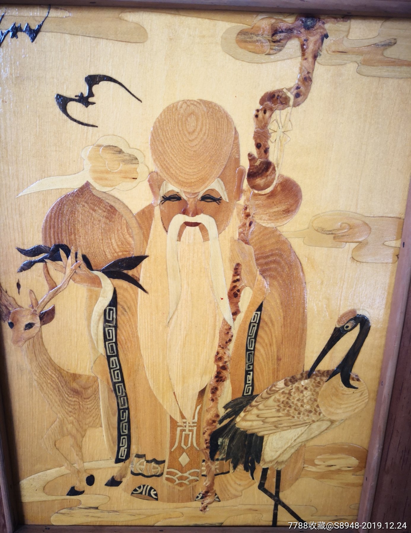 寿星题材木贴板画