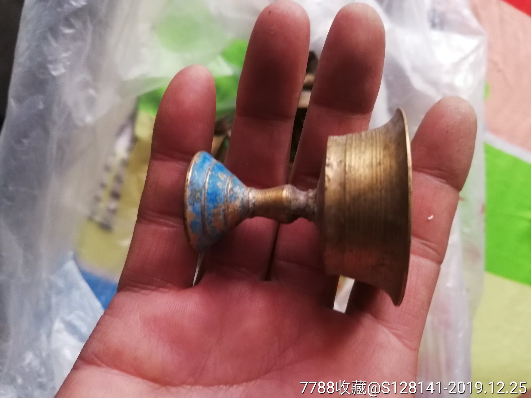 极美清代铜灯盏一对