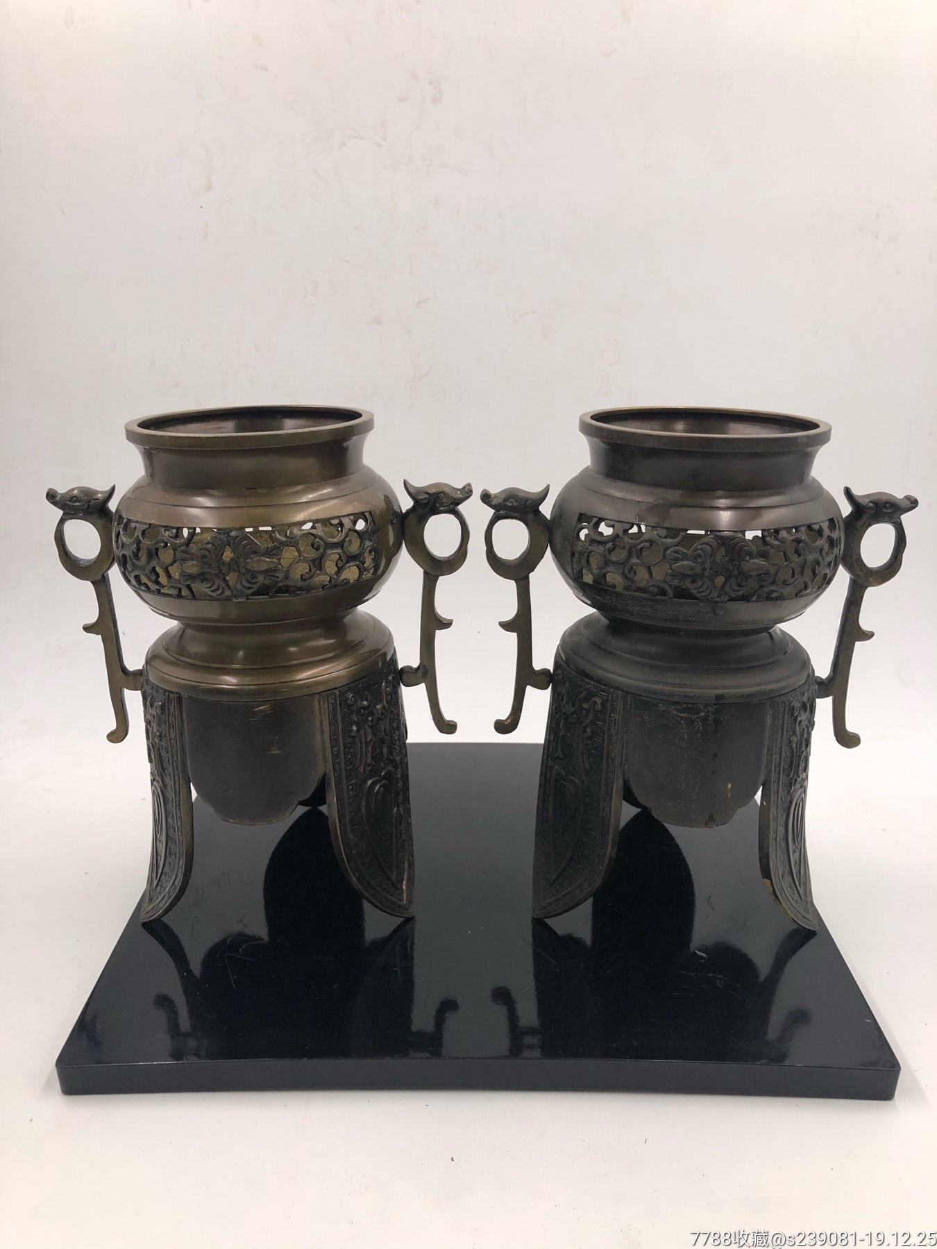 日本回流高冈铜器中光作铜花器一对