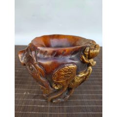 老牛角雕刻描金鱼嘴莲花杯(se70381342)_7788收藏__收藏热线