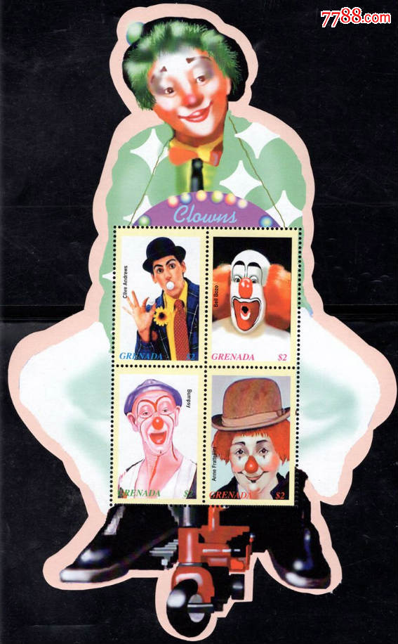 格林纳达2003年发行马戏团演员小丑安德鲁斯贝尔博佐四票小全张异形张