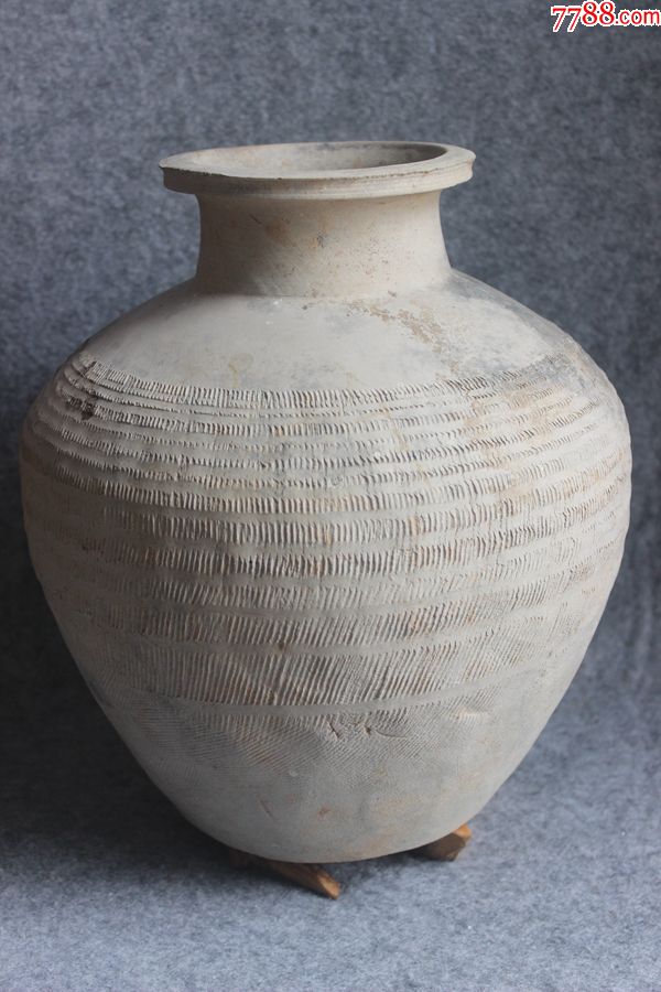 战国灰白陶麻布纹大陶罐古朴陶器径24高27厘米保真老物件zz.2102