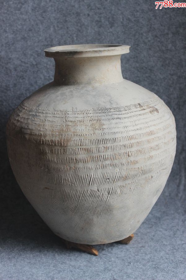 战国灰白陶麻布纹大陶罐古朴陶器径24高27厘米保真老物件zz.2102