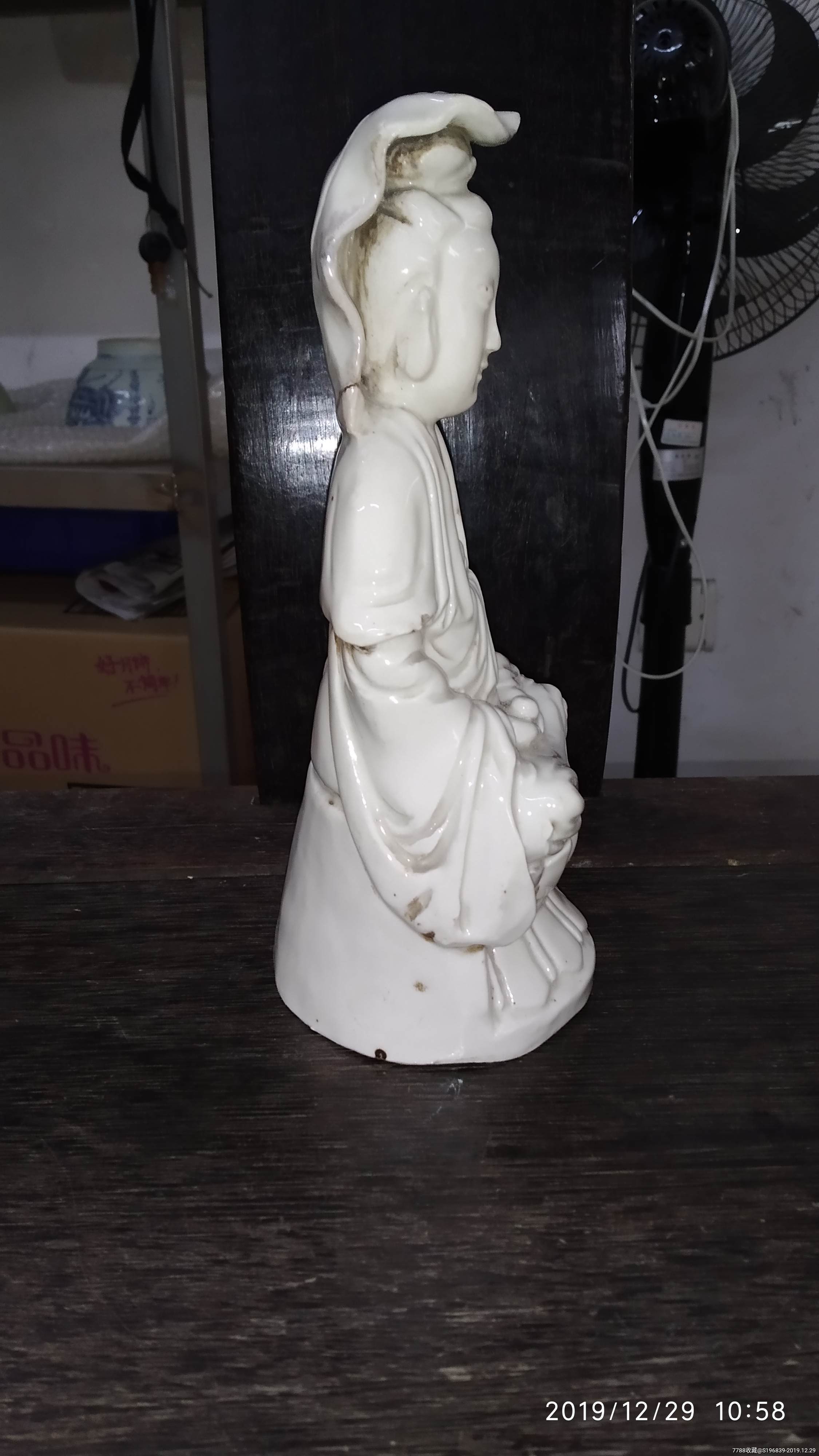 清晚民国德化观音高225厘米背后披巾有窑裂器身有多处小磕余全品包老